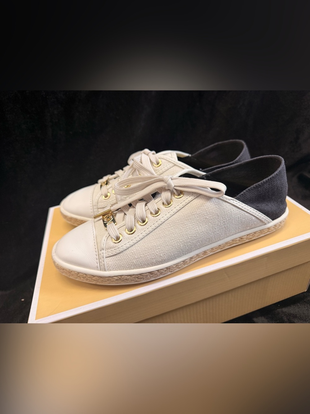 Michael Kors Cream and Black Canvas Lace-Up Sneakers